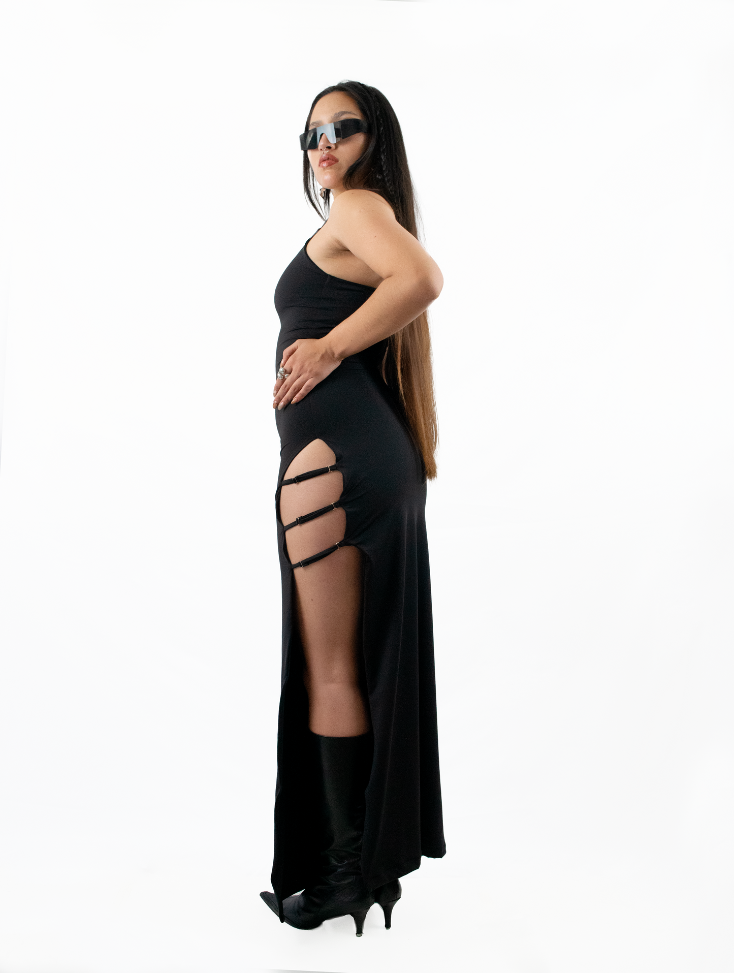 Vestido largo de noche negro stretch