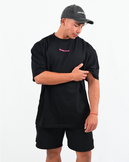 Polera negra de algodón peruano 100% con bordado Urania Club – estilo minimalista y elegante, Urania Club
