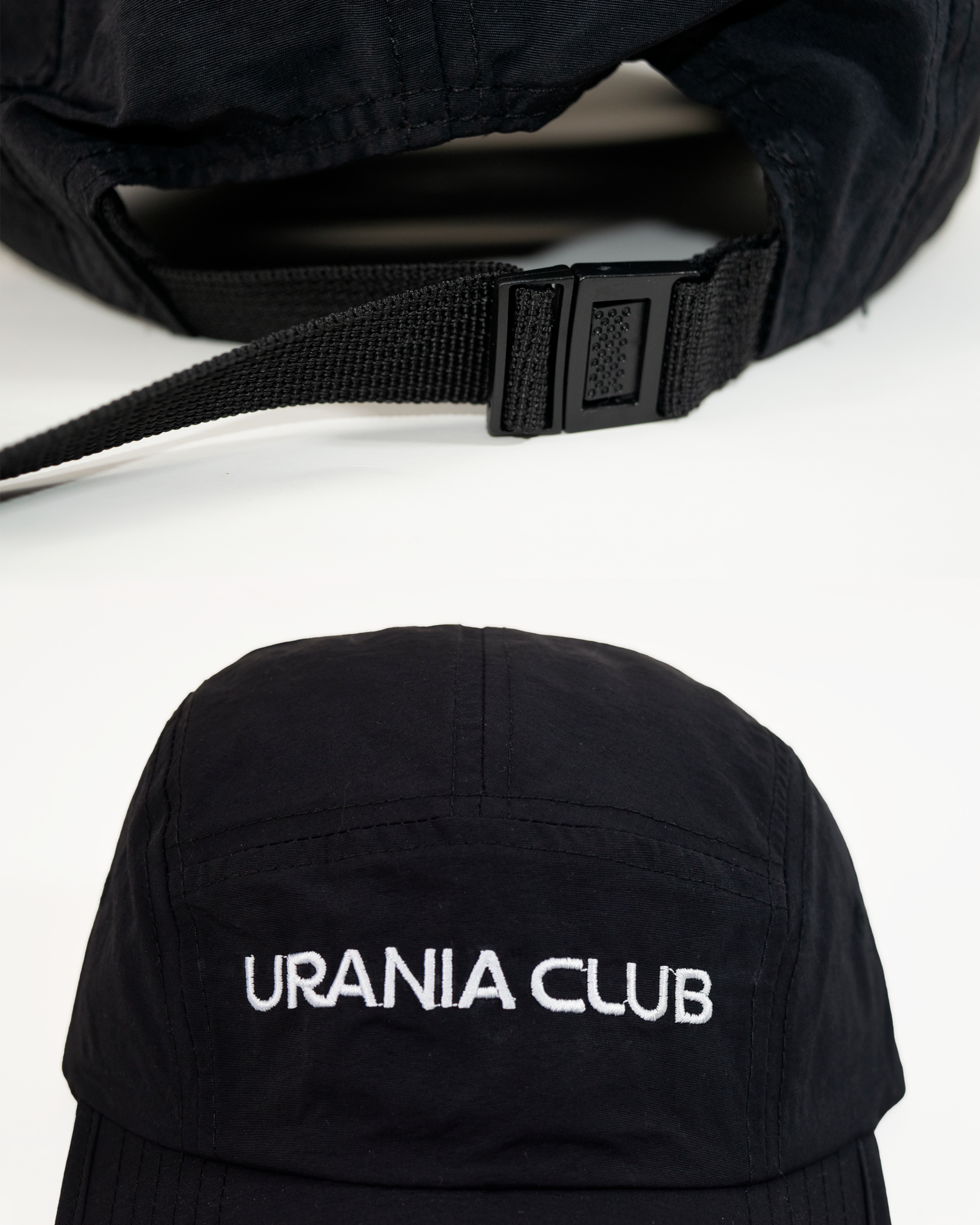 Vista trasera de la gorra impermeable de 5 paneles con ajuste ajustable