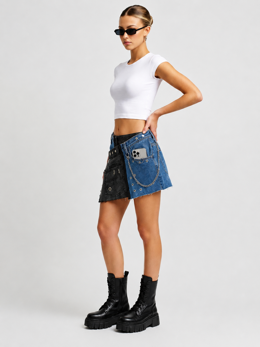 Sistema de ajuste regulable de la Duality Denim Skirt adaptable entre tallas 36 y 38 para mayor comodidad - Urania Club