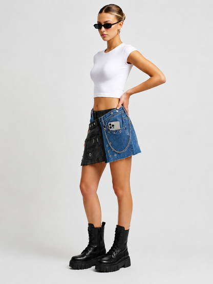 Sistema de ajuste regulable de la Duality Denim Skirt adaptable entre tallas 36 y 38 para mayor comodidad - Urania Club