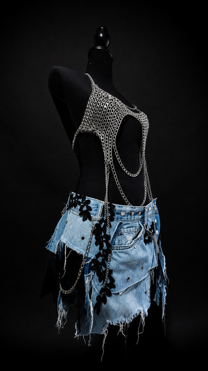 frontal.jpg
Falda de denim con malla y detalles metálicos vista frontal - Urania Club