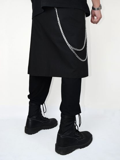 Kilt utility negro masculino confeccionado en algodón rígido con diseño lateral abierto