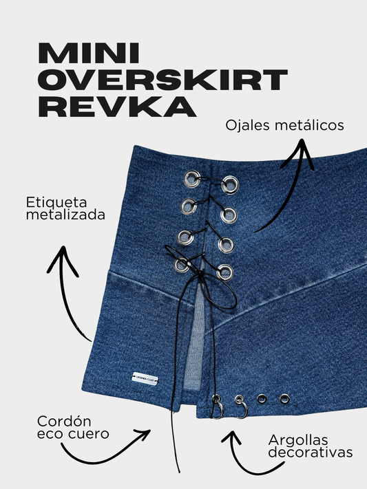 sobrefalda mini denim con ojales metálicos y cordón ajustable diseño handmade exclusivo - Urania Club