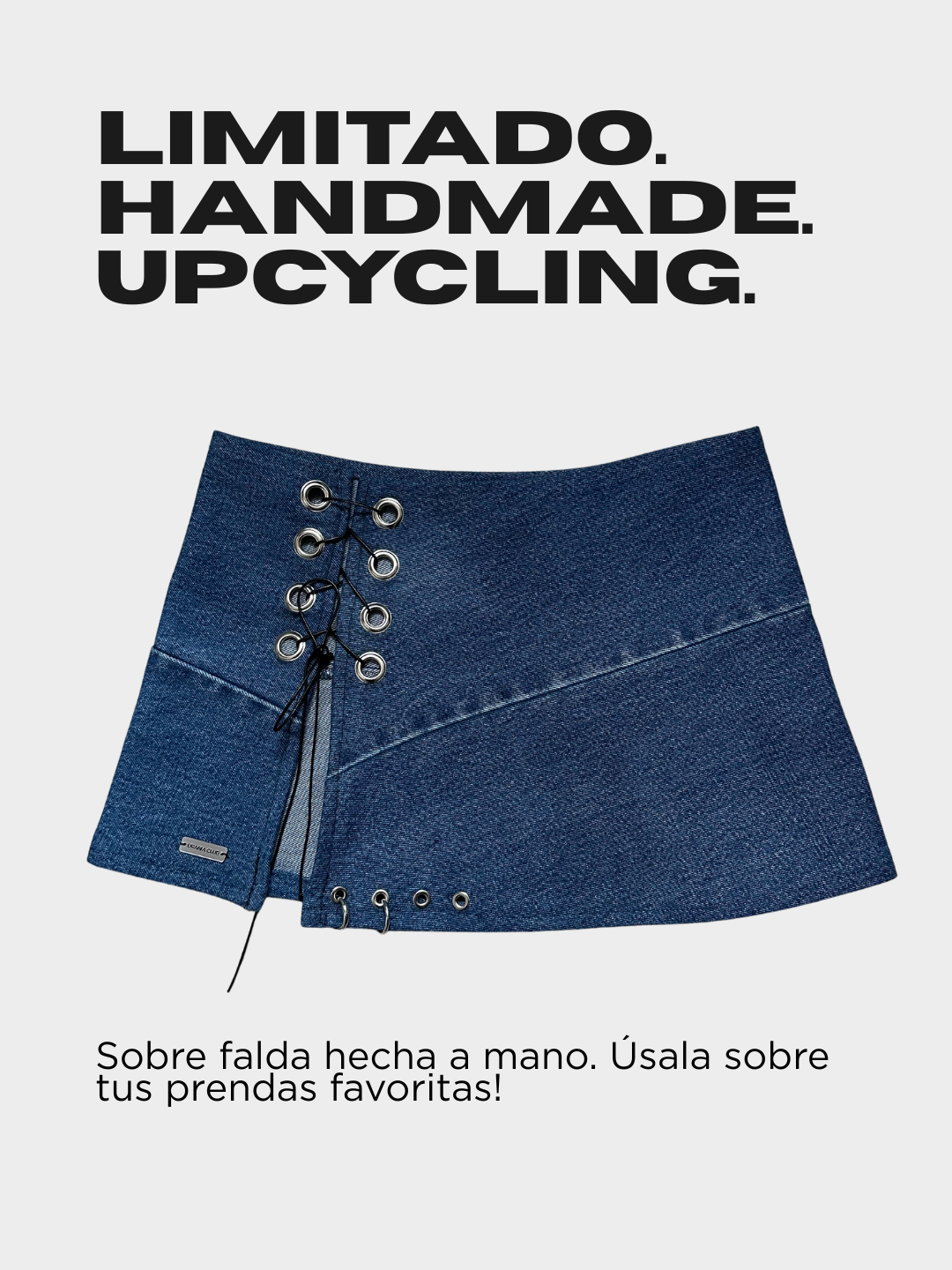 sobrefalda mini handmade de denim reciclado prenda exclusiva diseño urbano layering - Urania Club