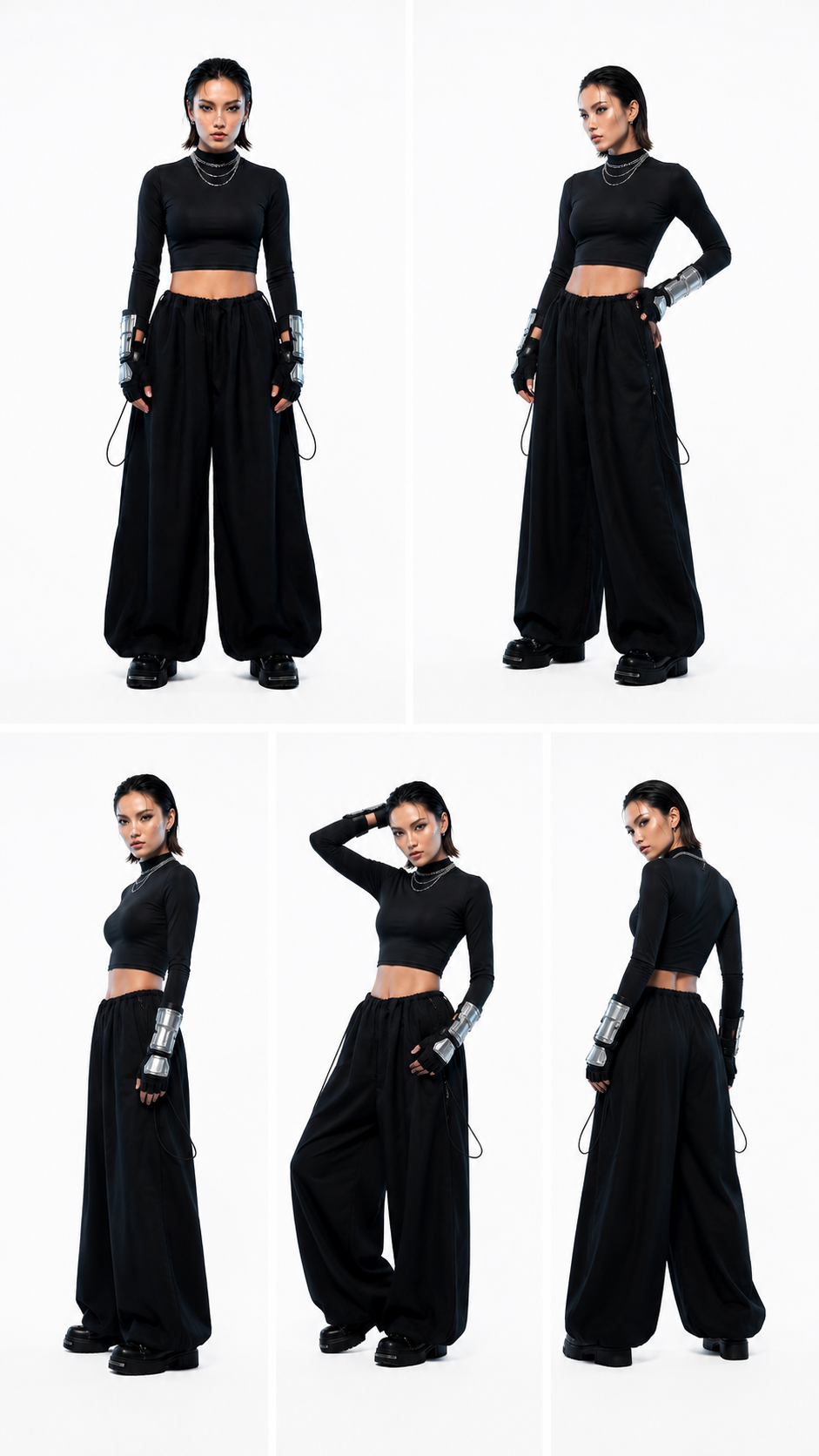 Pantalón oversized techwear negro con silueta amplia, cintura ajustable y tela Bristech resistente - Urania Club