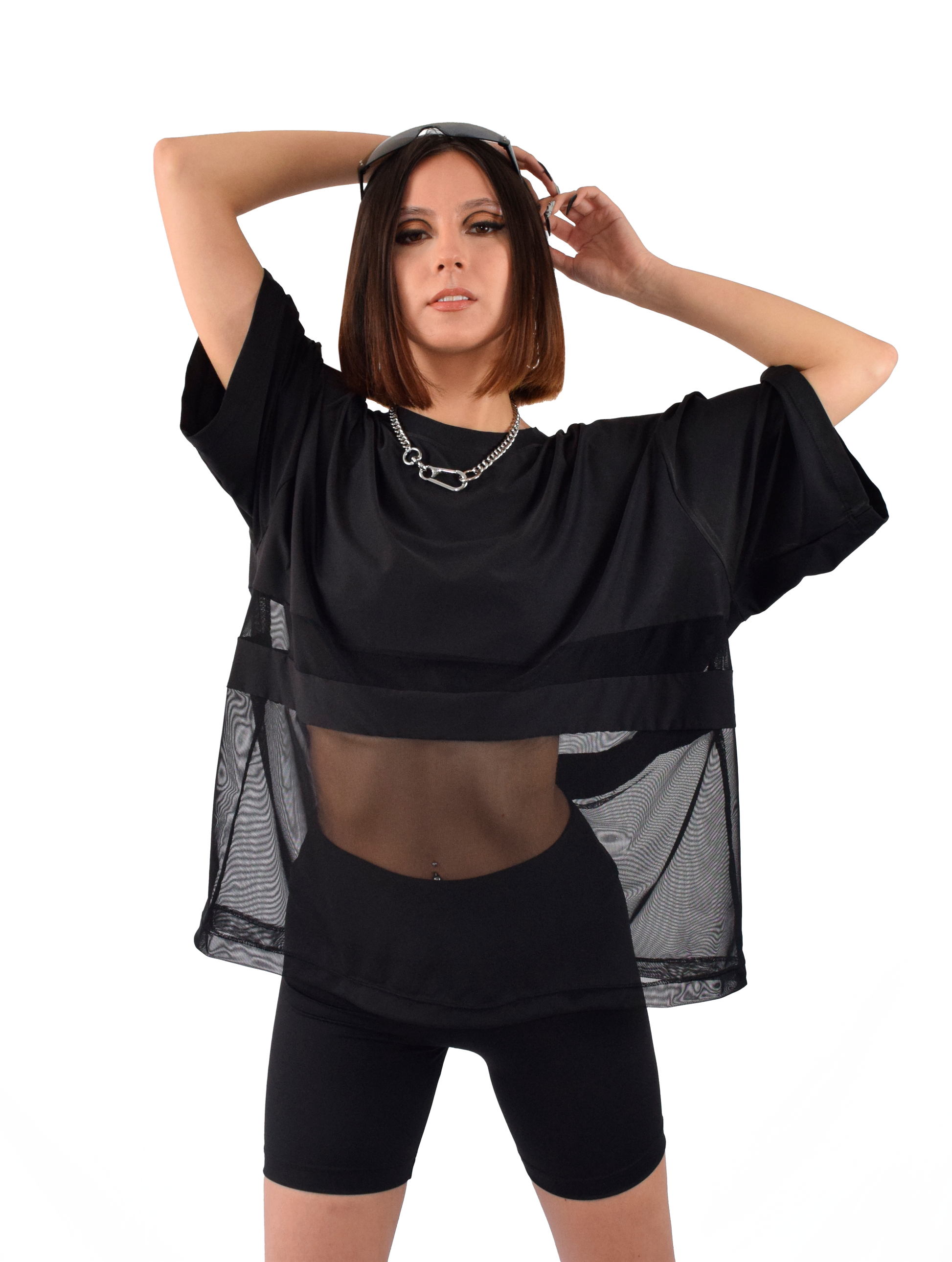 polera oversize con transparencia poliéster spandex