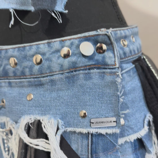 Conjunto Riot Doll de top y falda denim confeccionados a mano