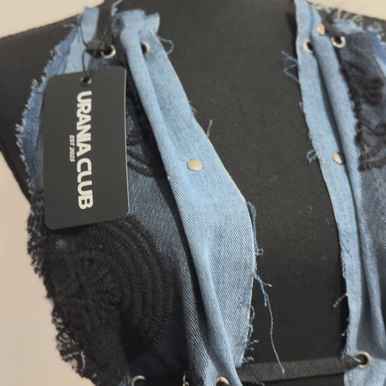 Conjunto Riot Doll de denim mostrado desde diferentes ángulos - Urania Club